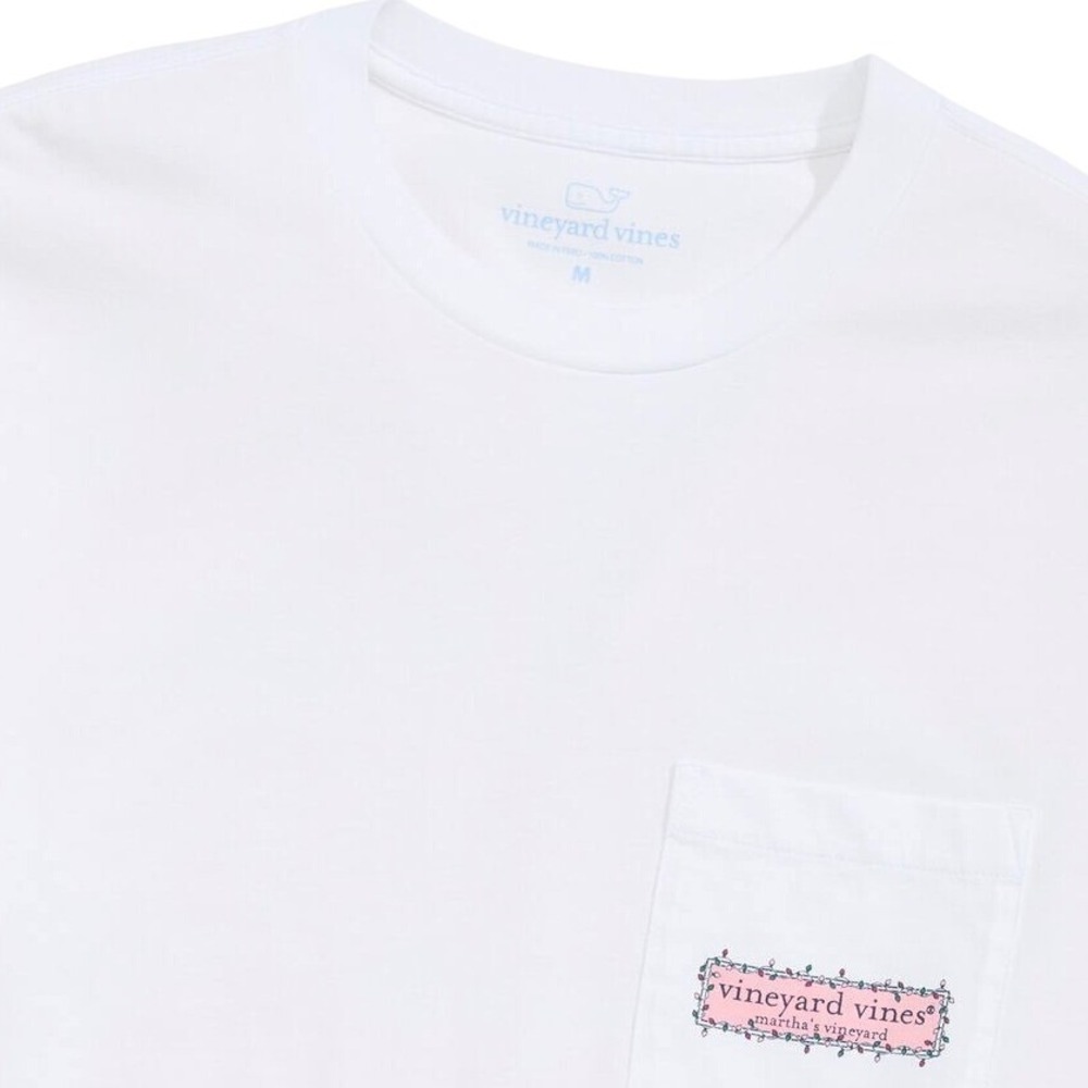 Vineyard Vines String Lights Pups Logo Box Long-Sleeve Pocket Tee White Mens S